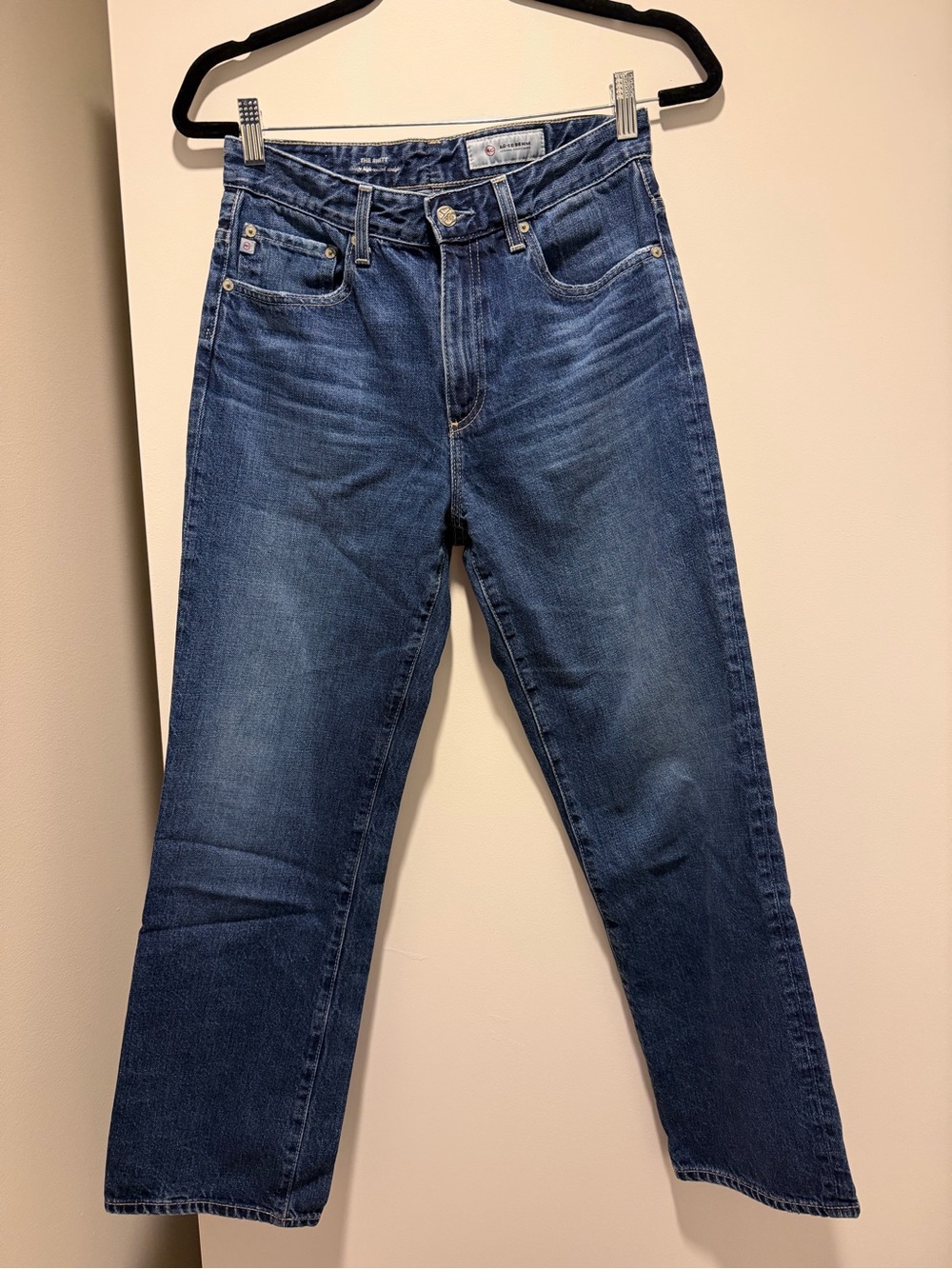 Agolde Women's Straight Jeans in Dark Blue Wash. Size 27